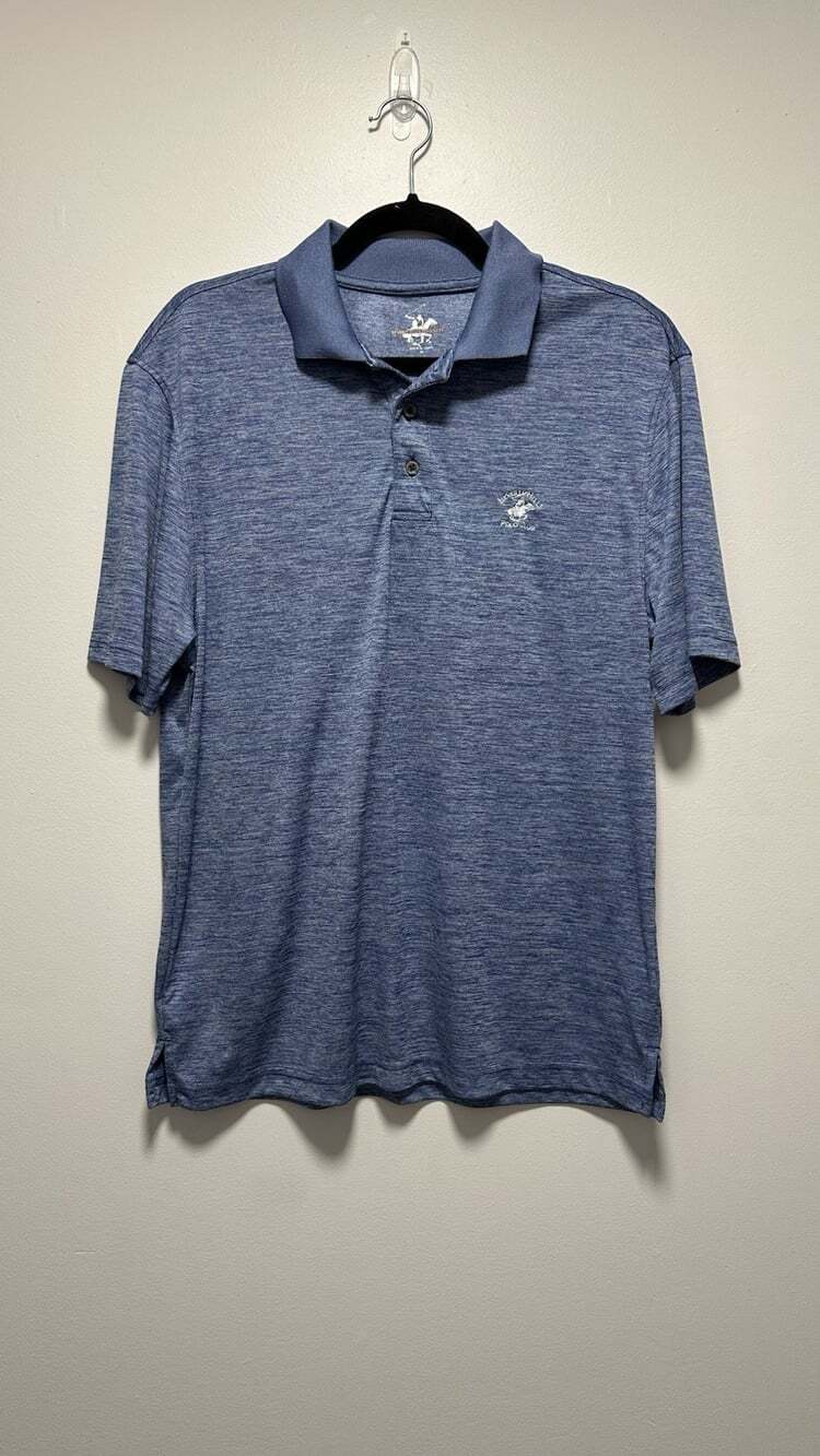 Beverly Hills Polo Club Men's M Blue Solid Knit Polo Shirt SS Logo Breathable